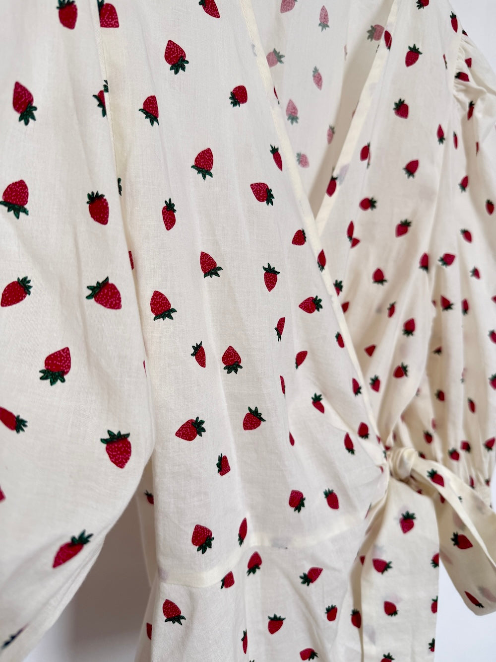 Cara Wrap Blouse with Shirred Cuff Red Strawberries