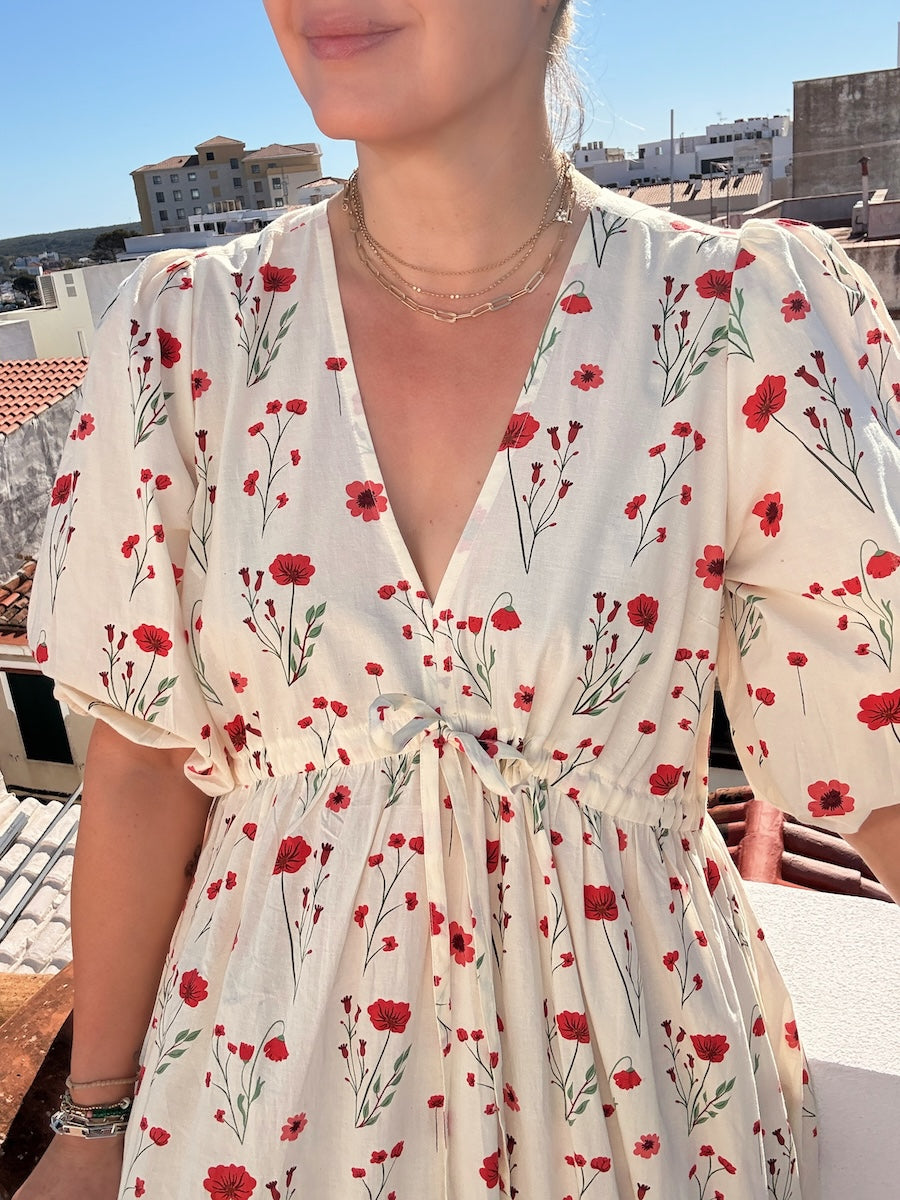 Vanessa Tiered Maxi Dress Red Stem Flower Print