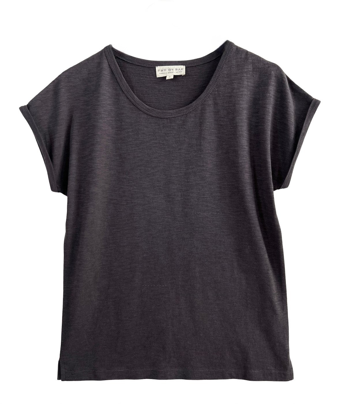 Roll Sleeve scoop neck slub tee Slate black | fwp by rae