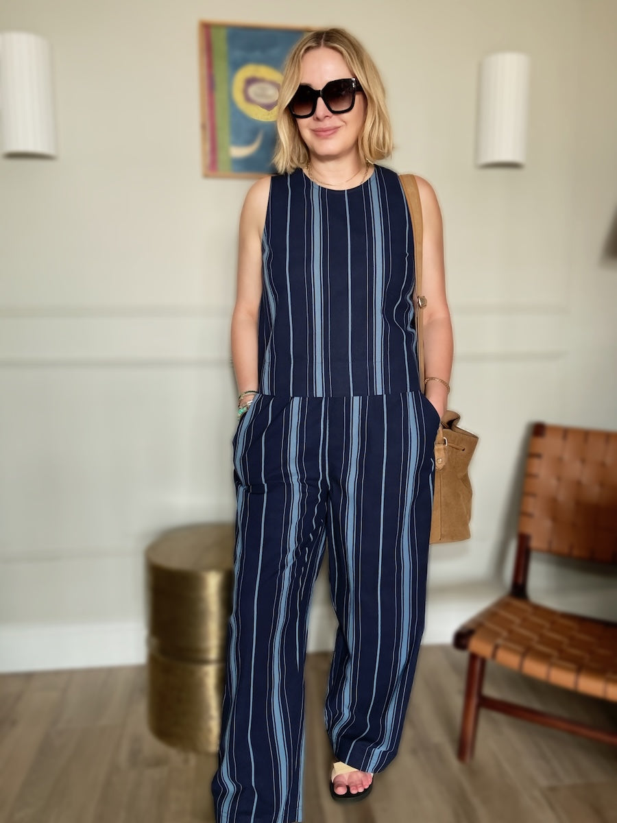 Imogen Cotton Linen Shell Top Blue Stripe