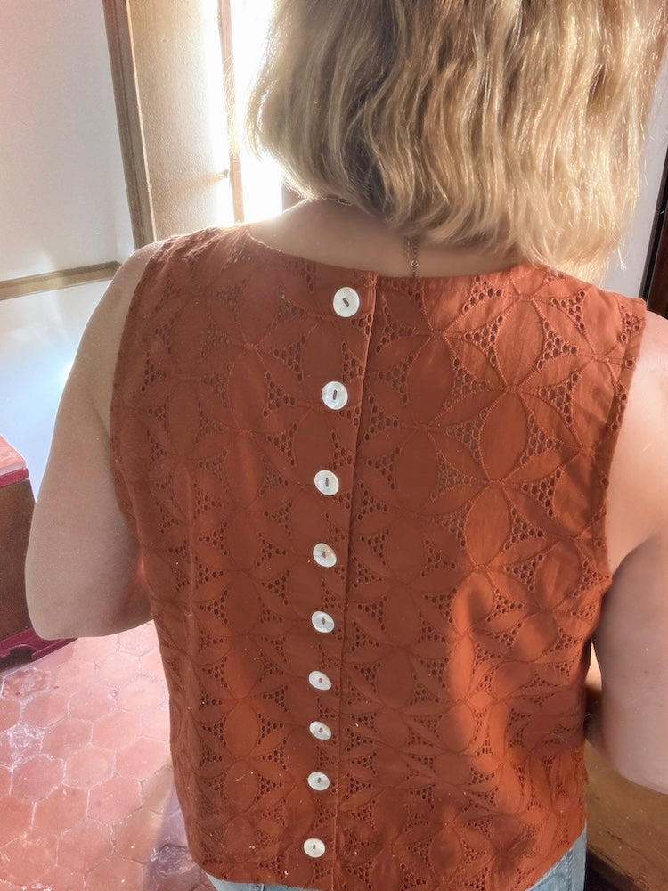 Nancy Broderie Shell Top Gingerbread Brown