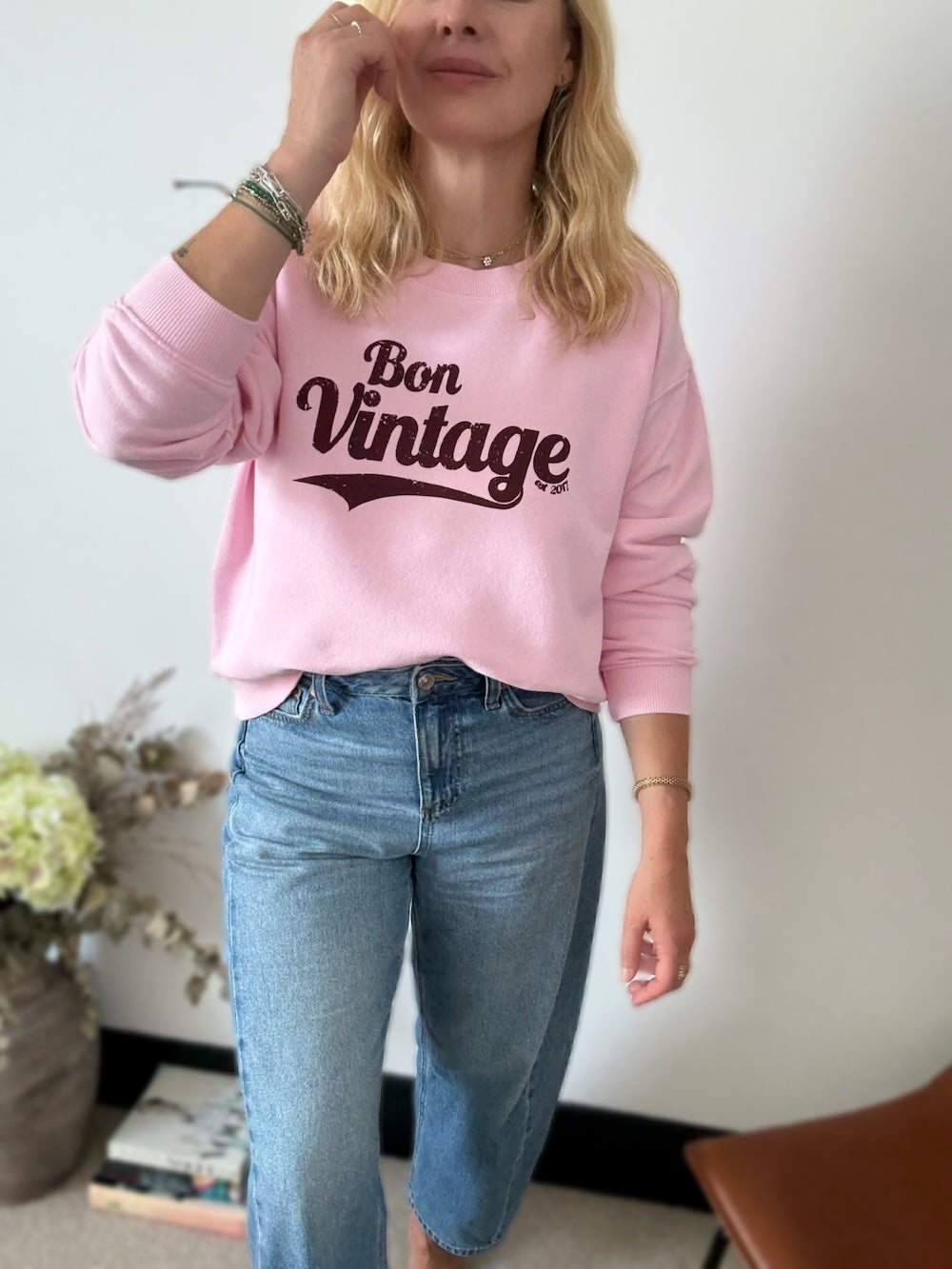 Bon Vintage Retro Sweatshirt Pink Burgundy