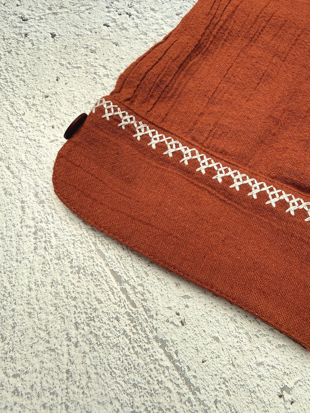 Farrah Crinkle Linen Blend Embroidered Short Sleeve Blouse Gingerbread Brown