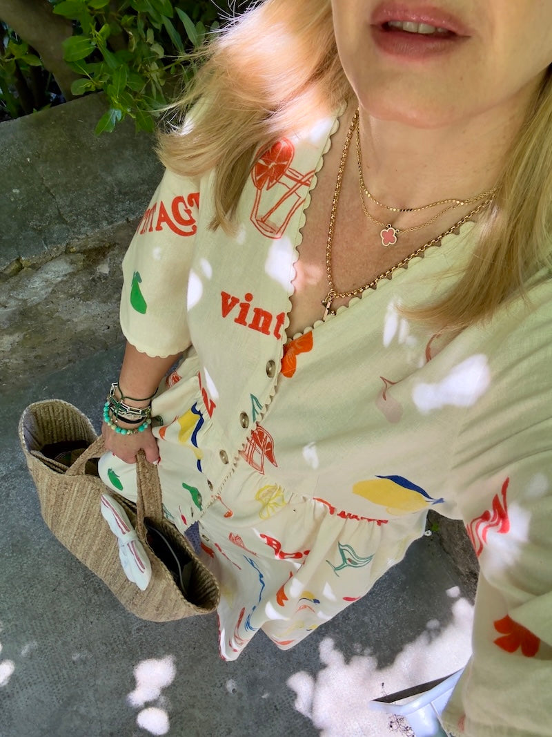 Collette Button Front Midi Dress Drinky Print