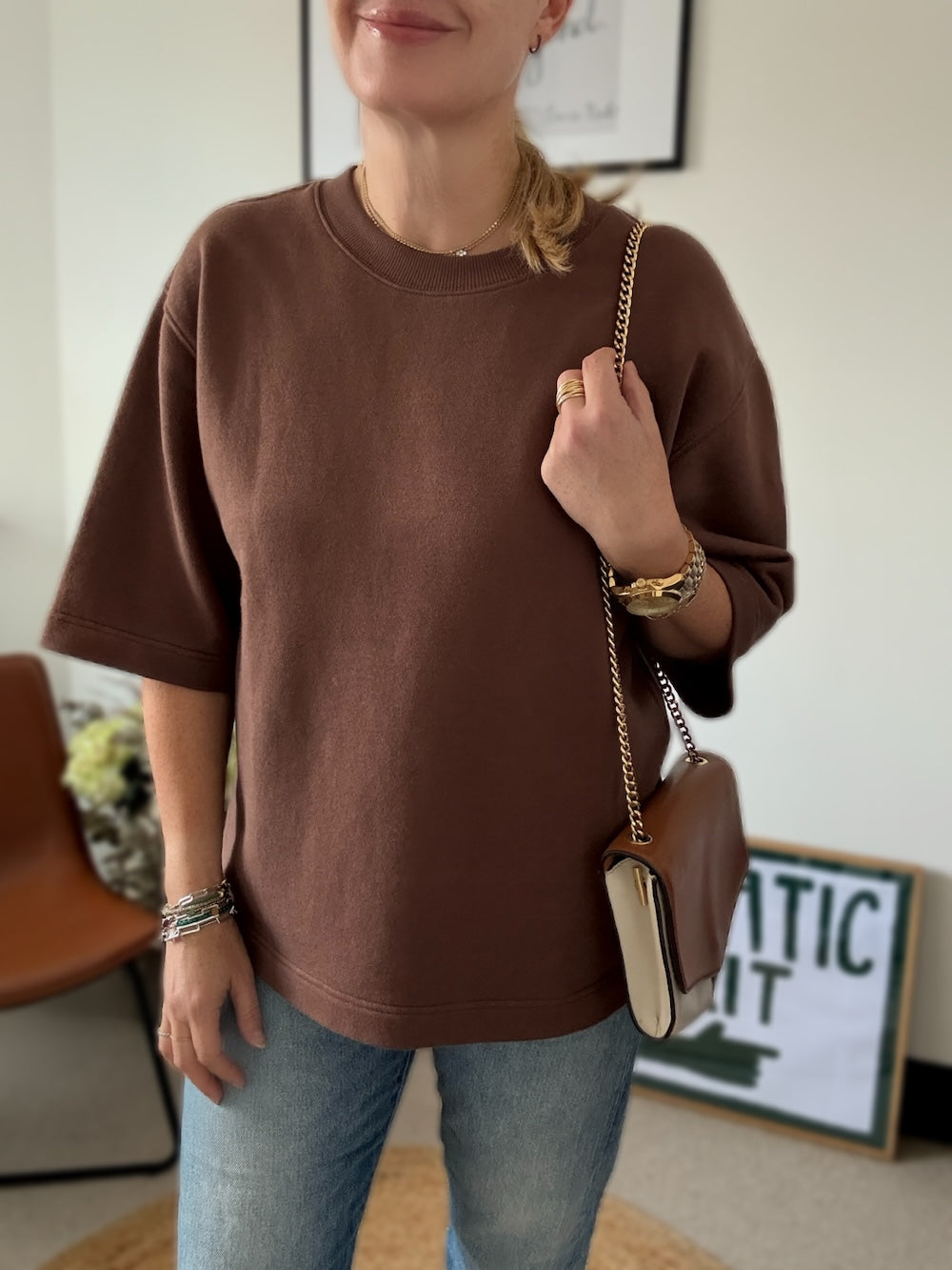 Brooke Short Sleeve Sweatshirt Brown