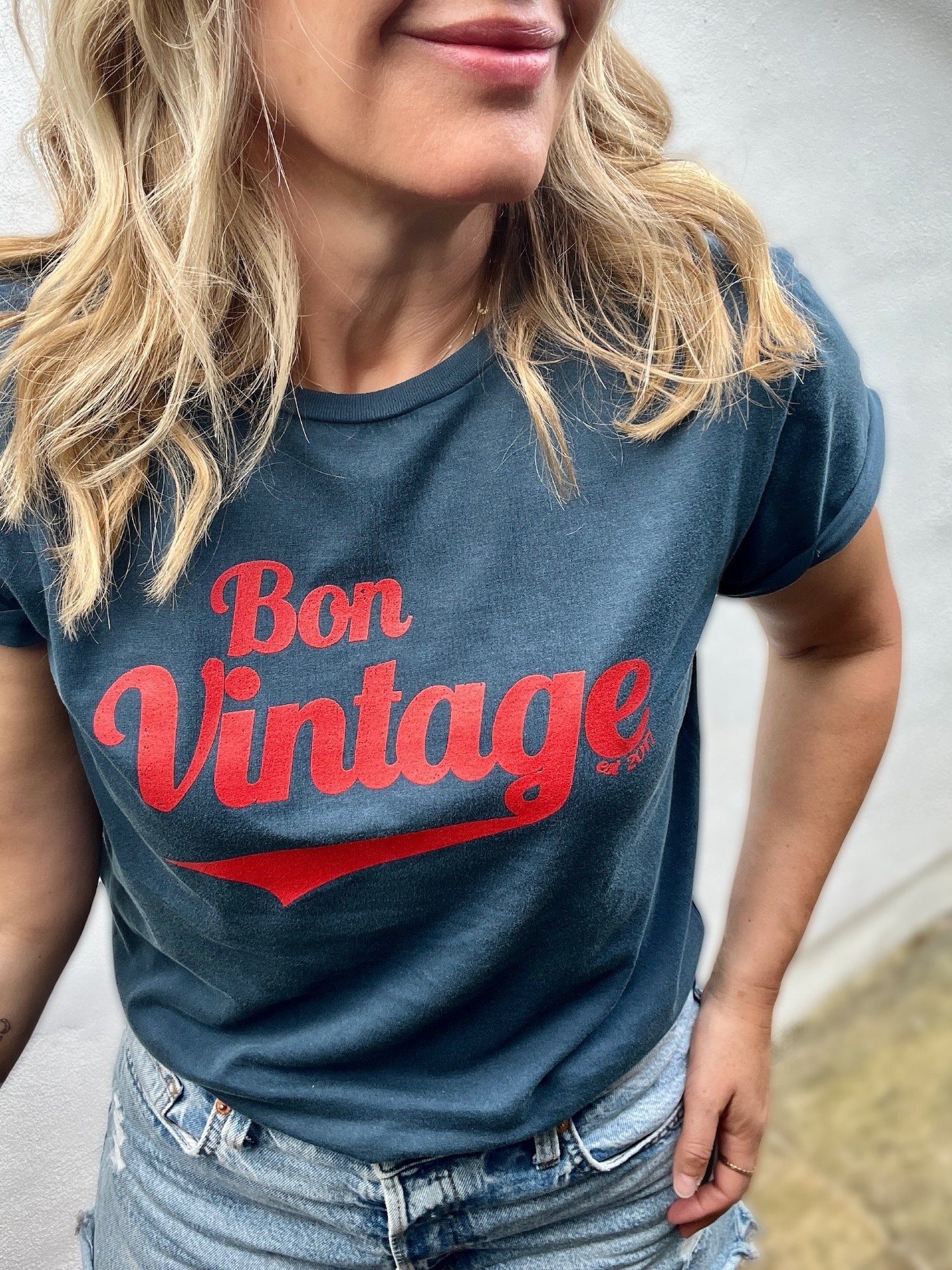 bon vintage retro tee stone wash denim red | fwp by rae