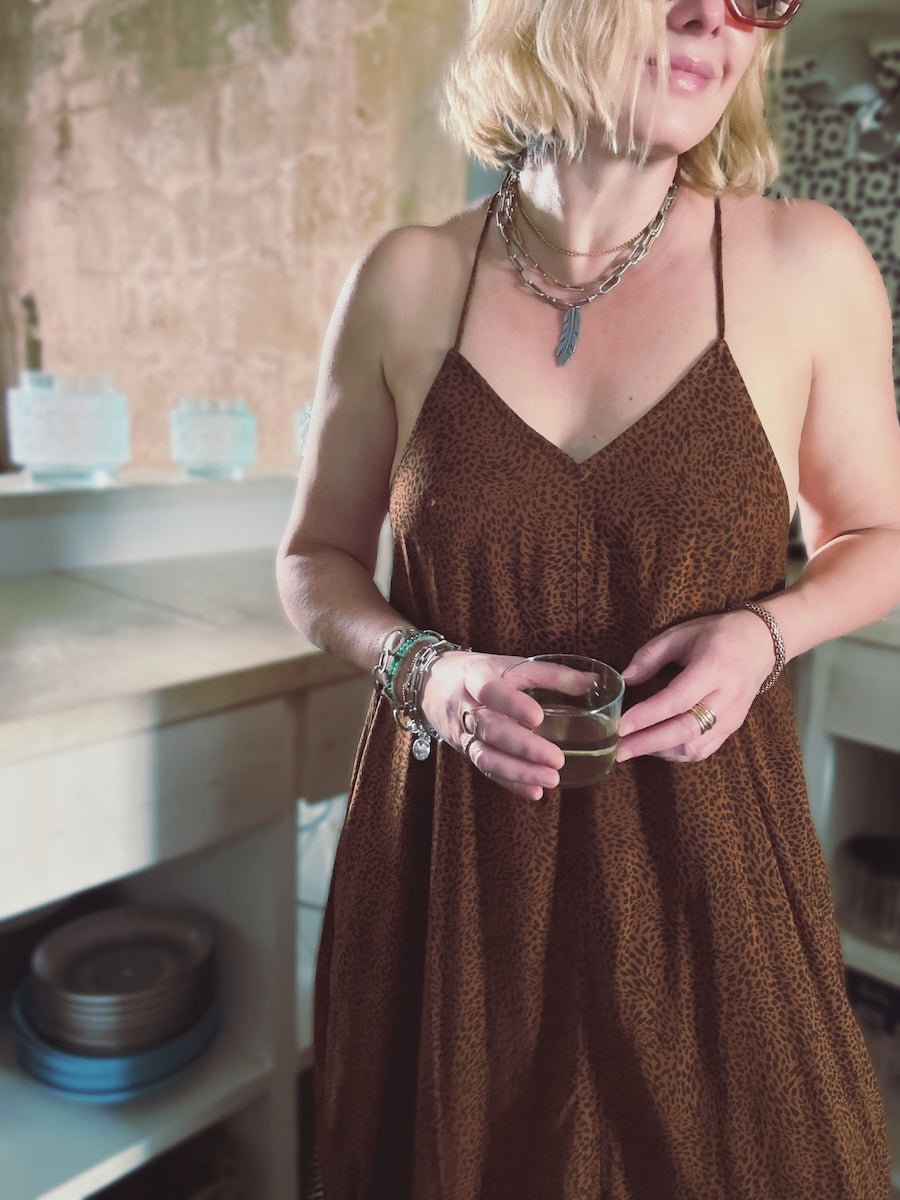 Uma Halter Neck Summer Maxi Dress Brown