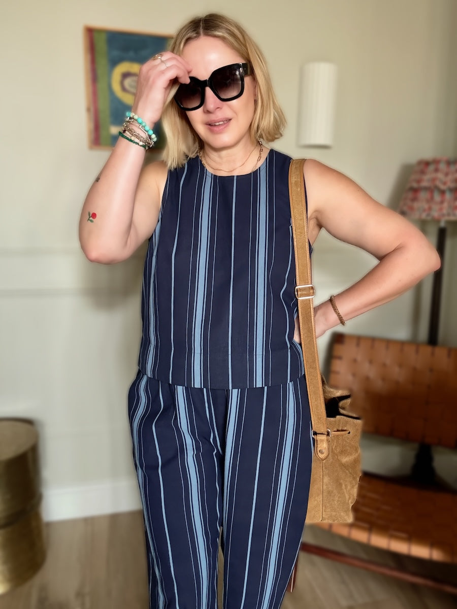 Imogen Cotton Linen Shell Top Blue Stripe