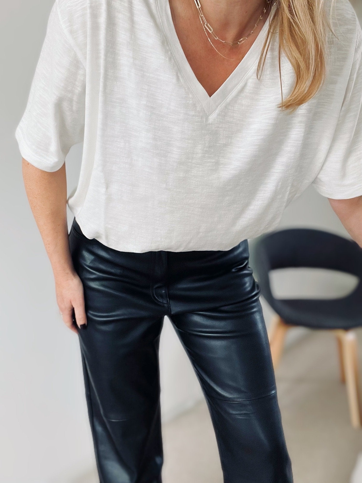 organic cotton slub oversized v neck tee cream | fwp by rae