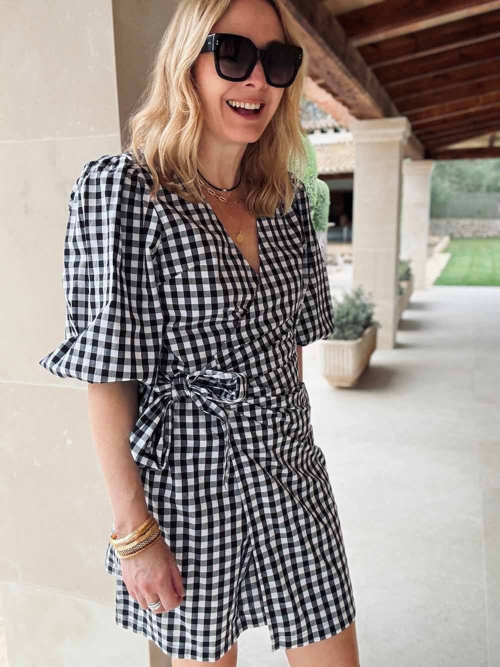 Alice Short Wrap Dress Gingham Check