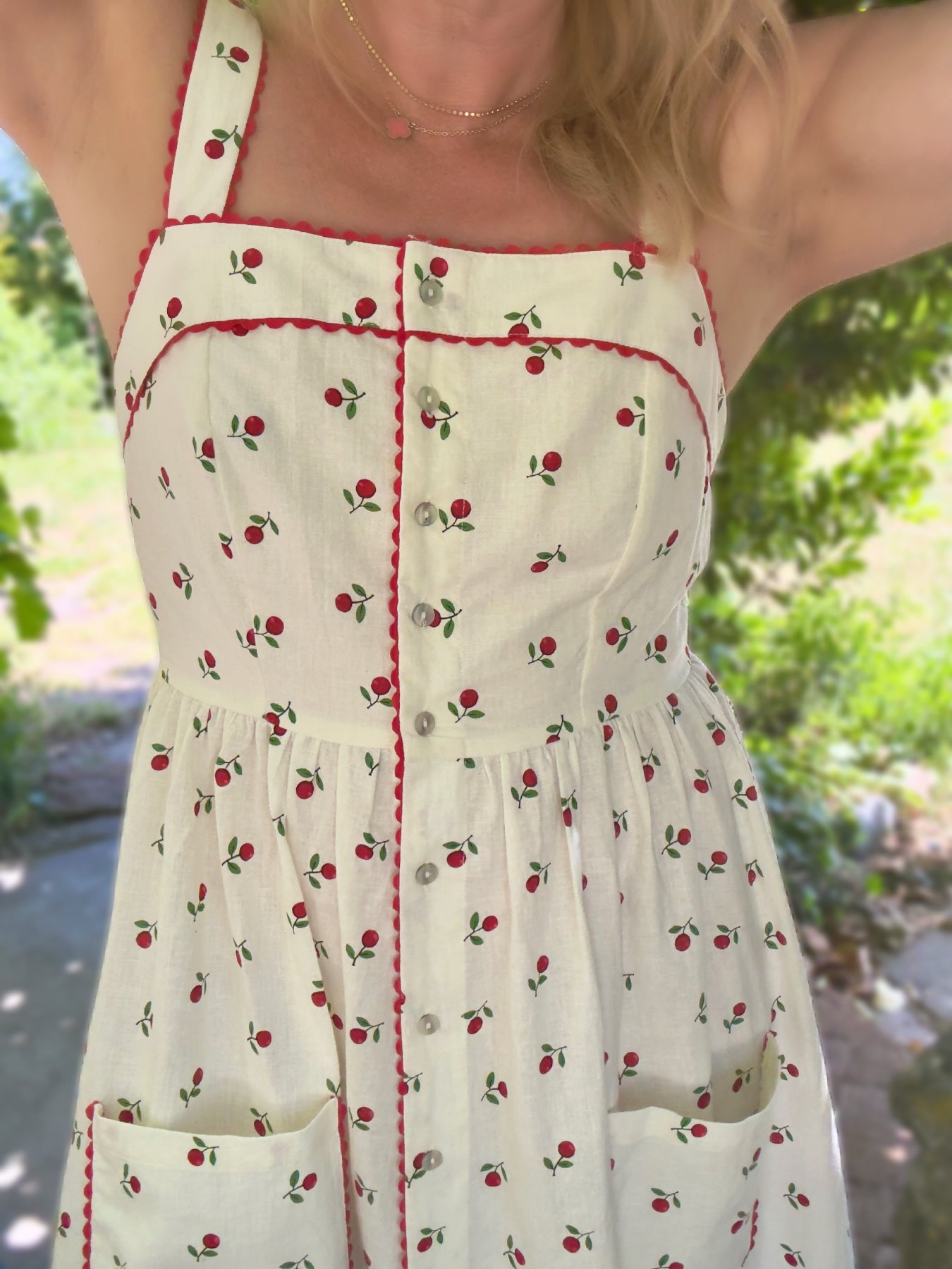 Willow Button Front Patch Pocket Midi Dress Cream Cherry