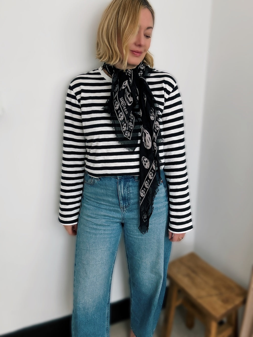 Stripe Long Sleeve Top Ash Black and Ivory