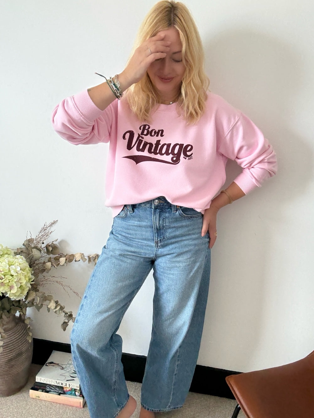 Bon Vintage Retro Sweatshirt Pink Burgundy