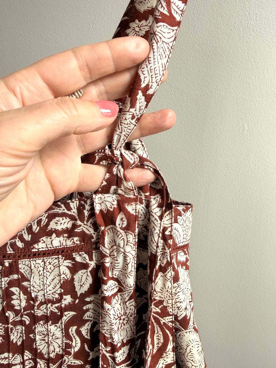 Laurel Cinnamon Block Print Organic Cotton Maxi Dress