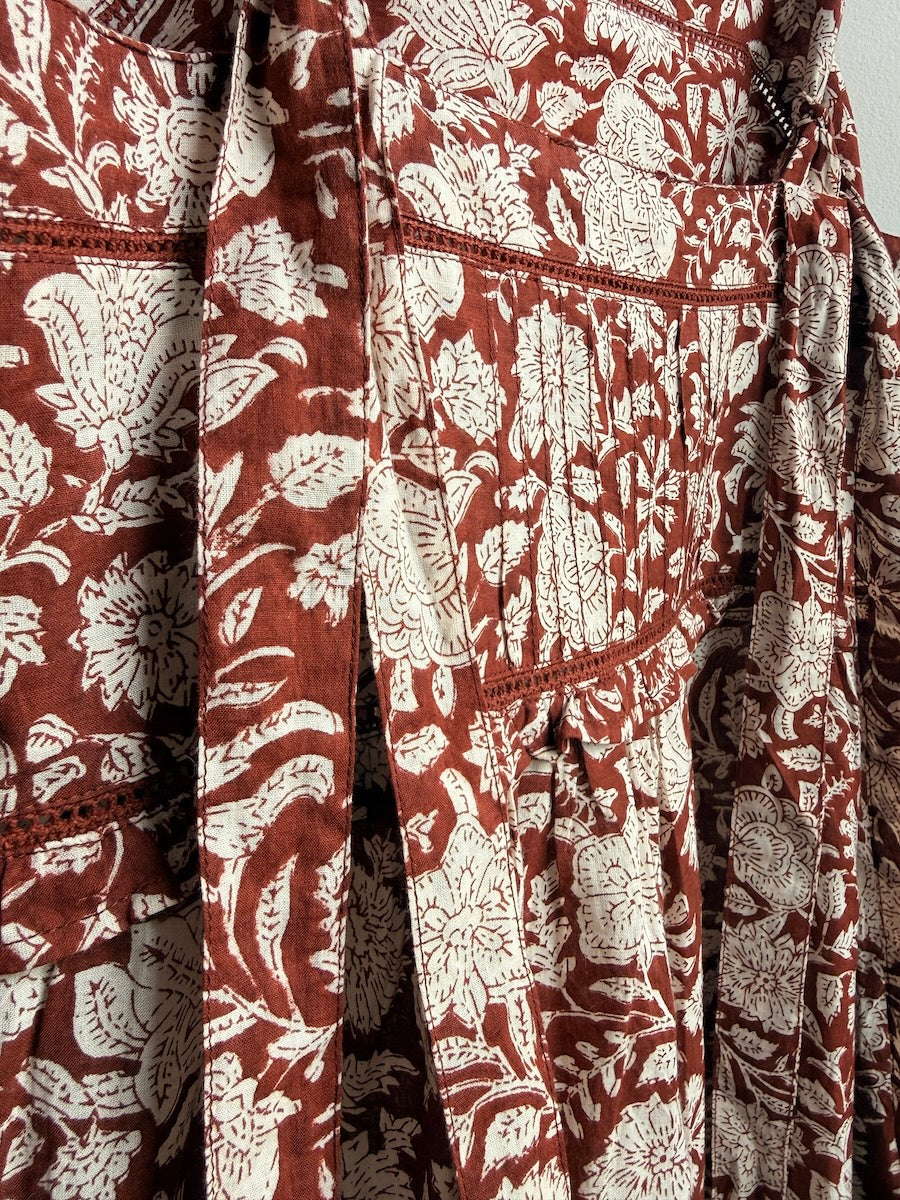 Laurel Cinnamon Block Print Organic Cotton Maxi Dress