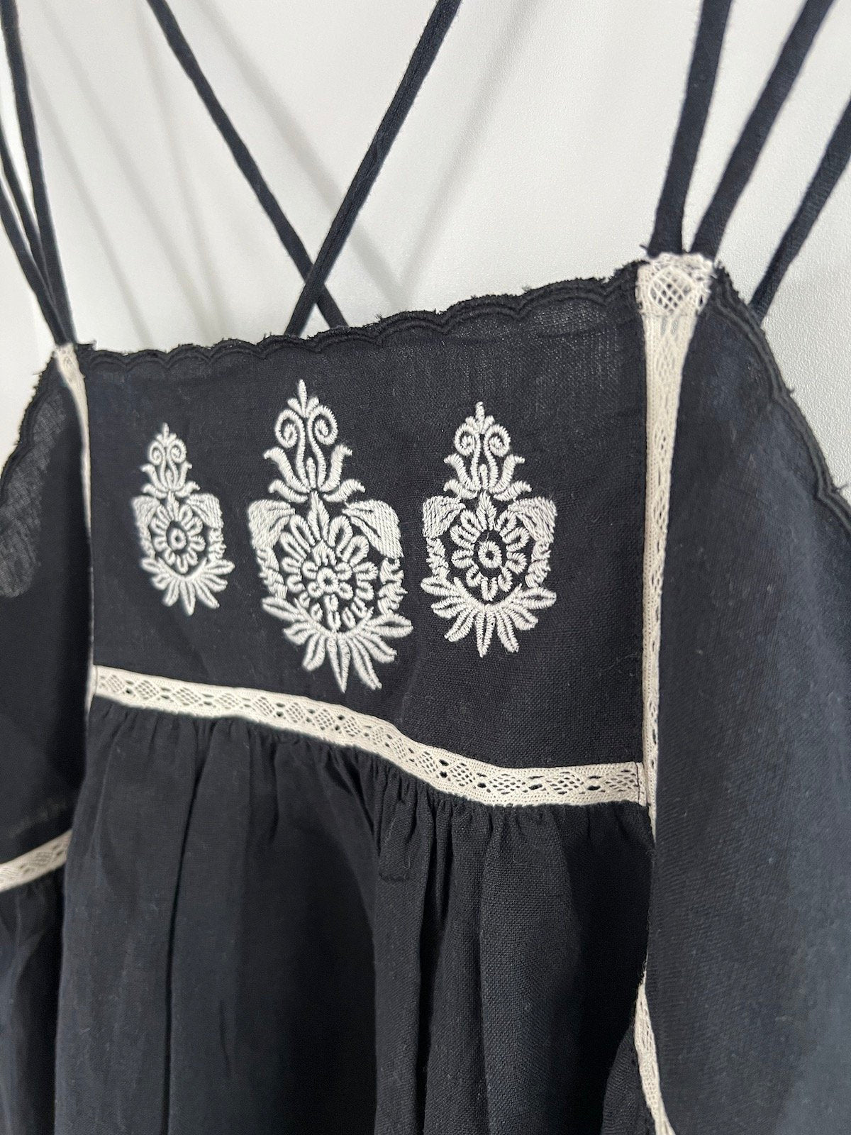 Florence Embroidered Linen Maxi dress Black | fwp by rae