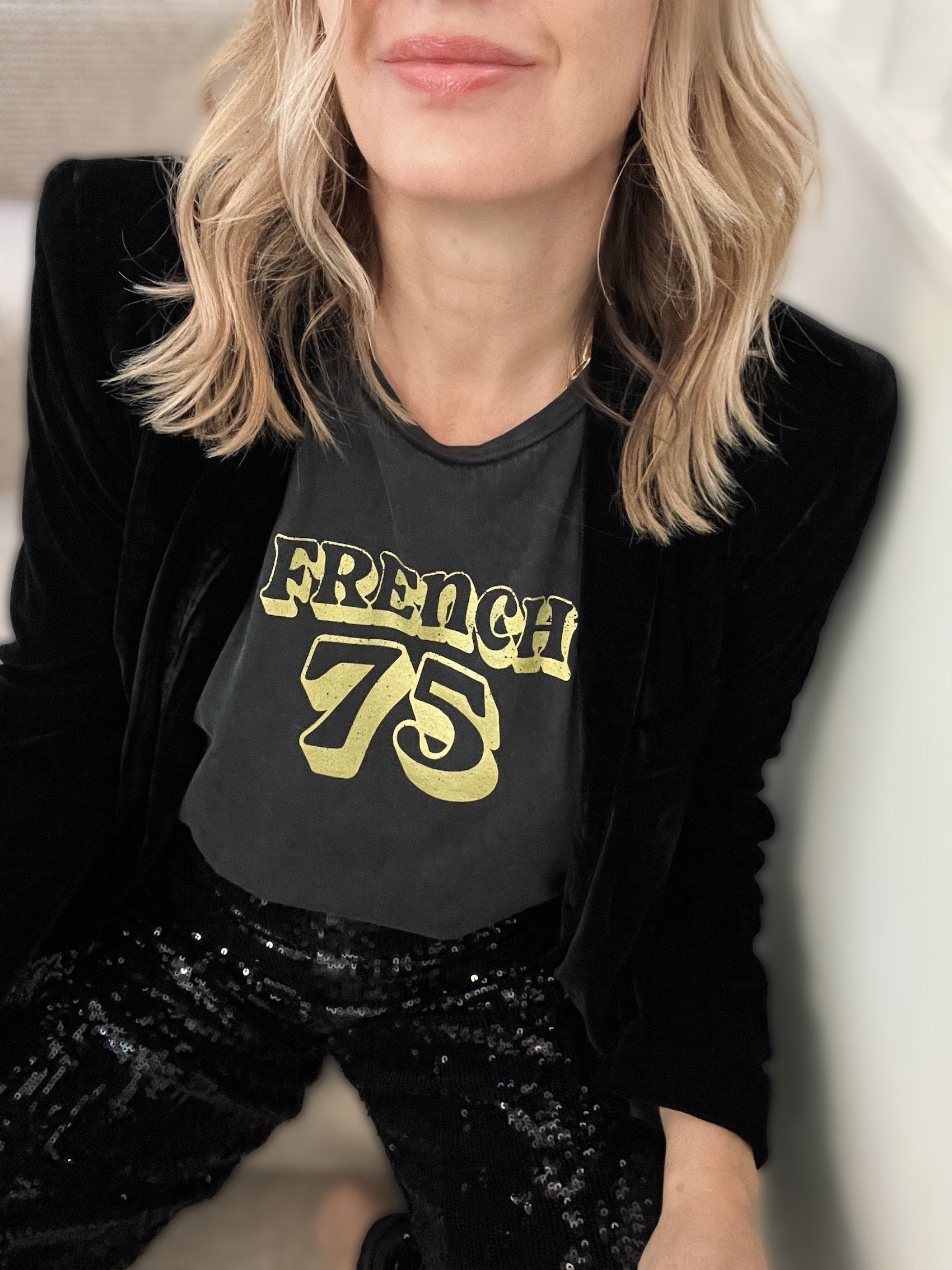 French 75 tee stone wash black gold | fwp by rae | retro style t-shirt