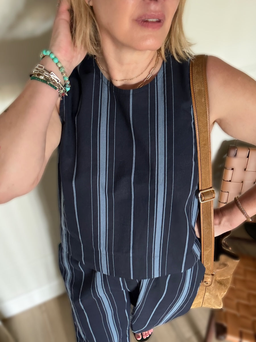 Imogen Cotton Linen Shell Top Blue Stripe