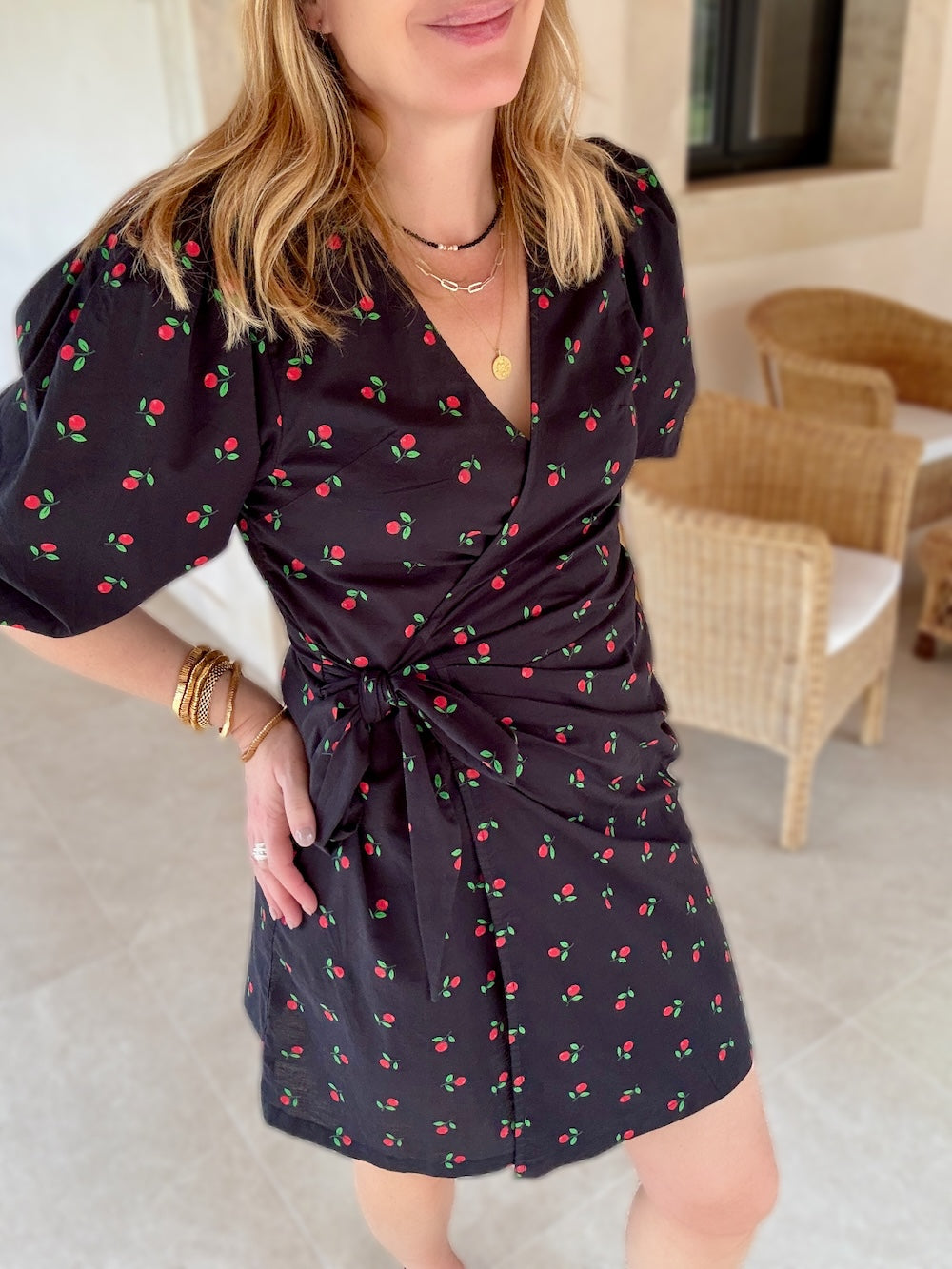 Alice Short Wrap Dress Cherry Print