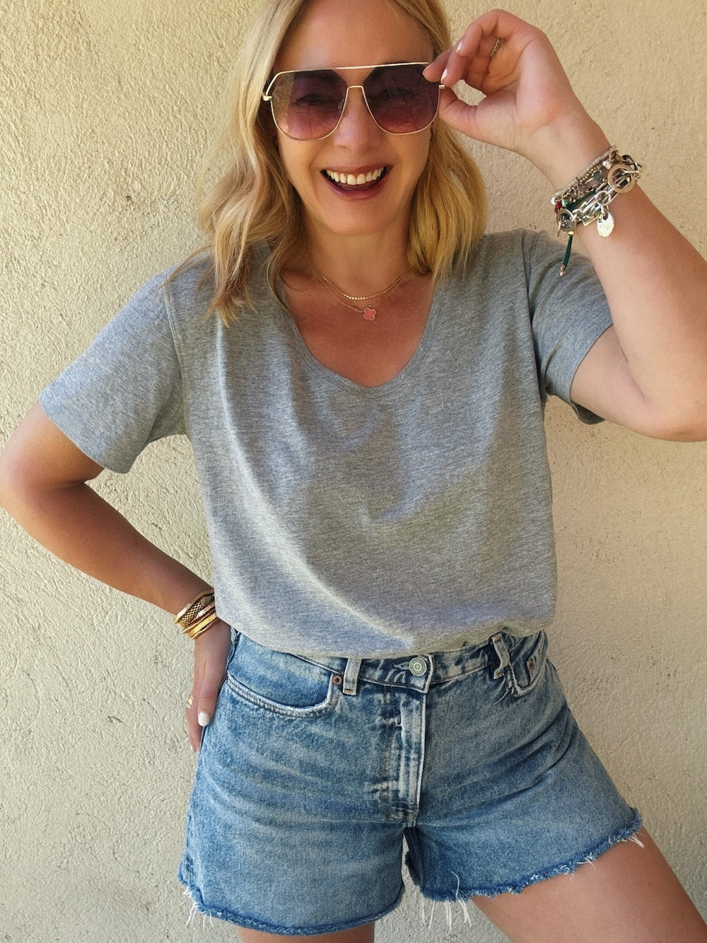 Manon Deep Neck Marl Grey T-Shirt