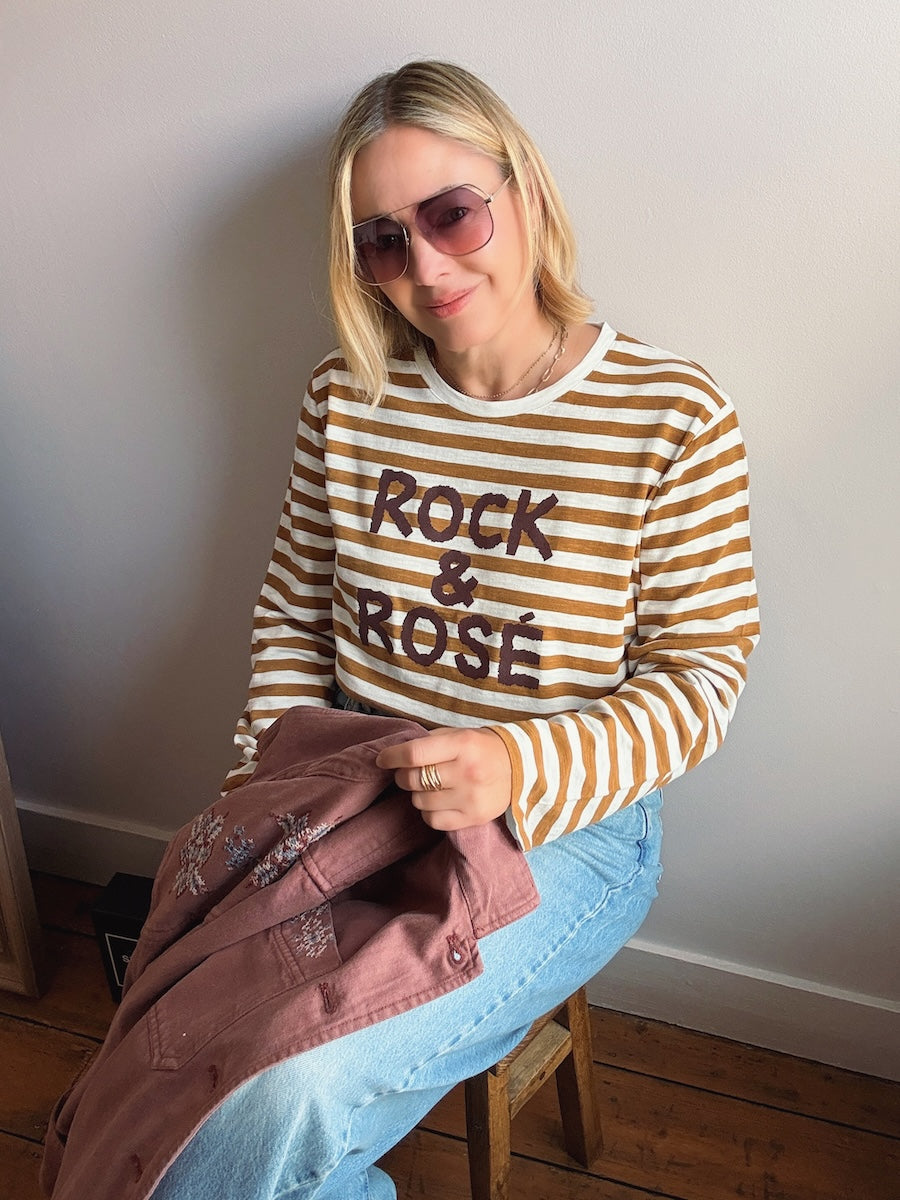 Rock and Rosé Bronze Stripe Long Sleeve Tee