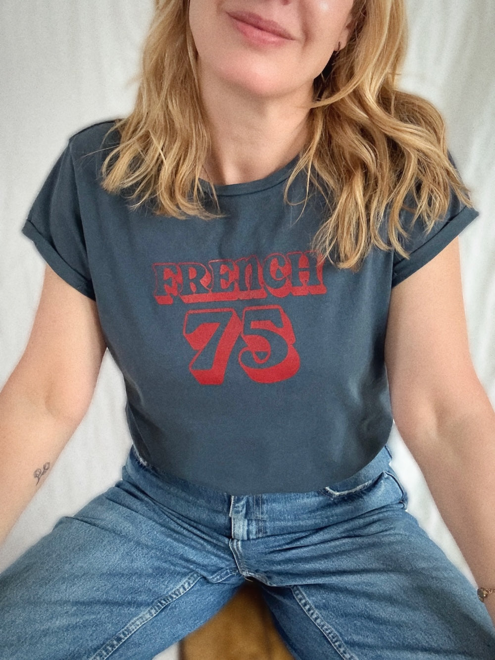 French75 Tee Stone Wash Denim Red
