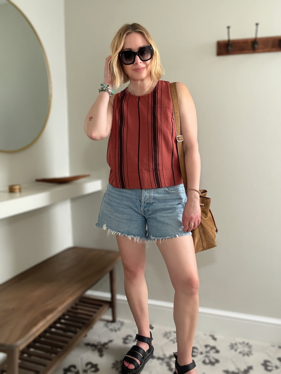 Imogen Shell Top Russet Brown Stripe