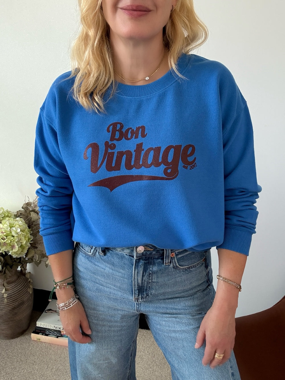 Bon Vintage Retro sweatshirt Blue Burgundy