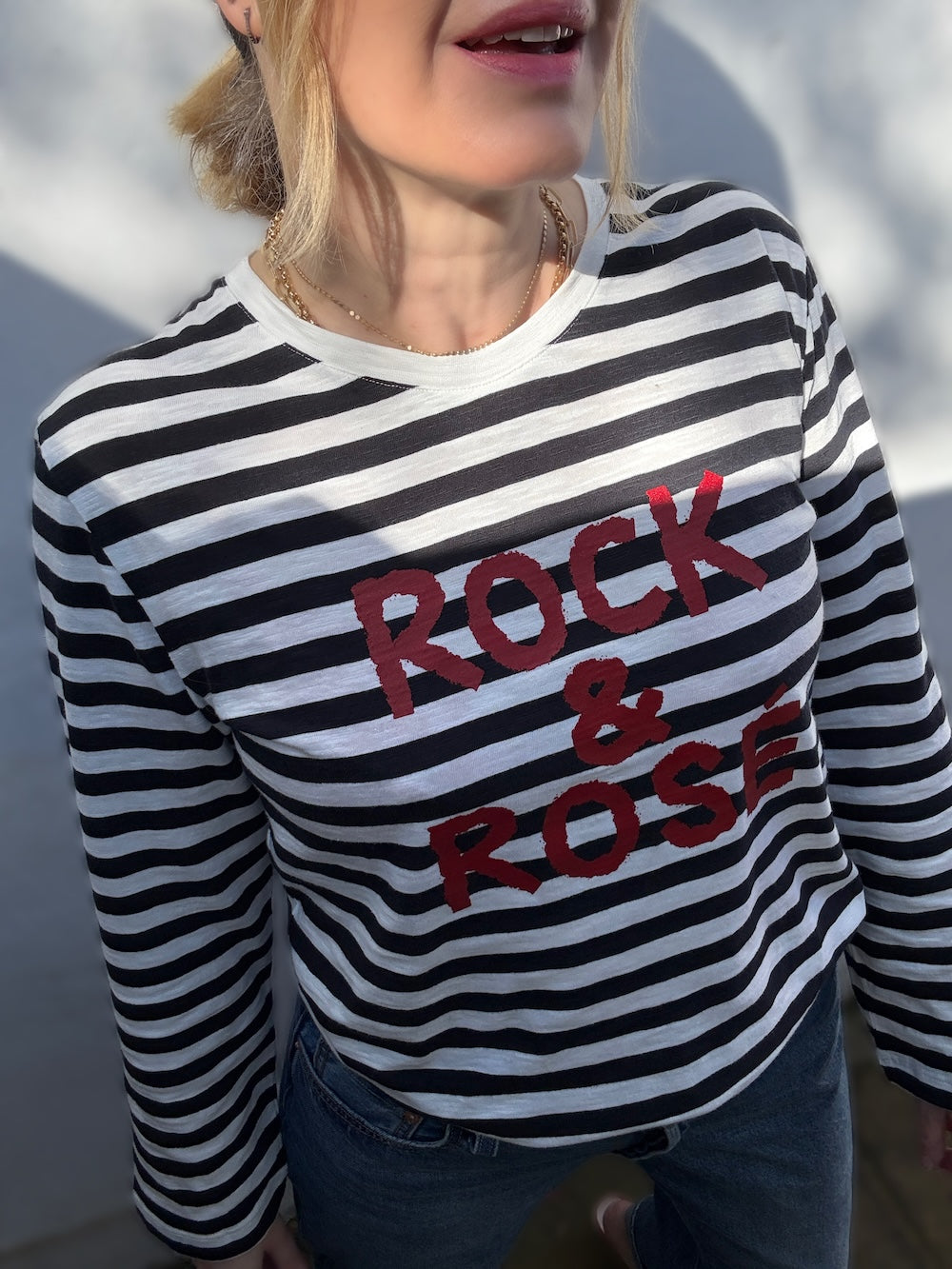 Rock and Rosé Black stripe Long Sleeve top