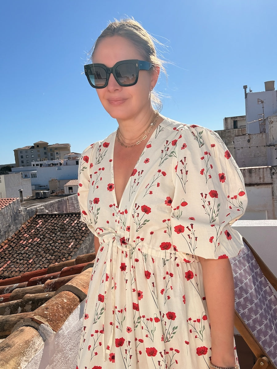Vanessa Tiered Maxi Dress Red Stem Flower Print