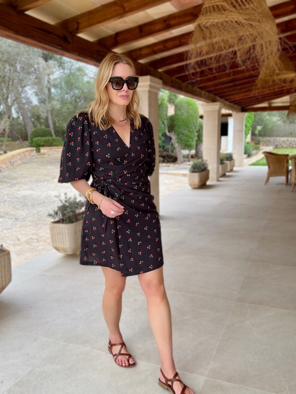 Alice Short Wrap Dress Cherry Print