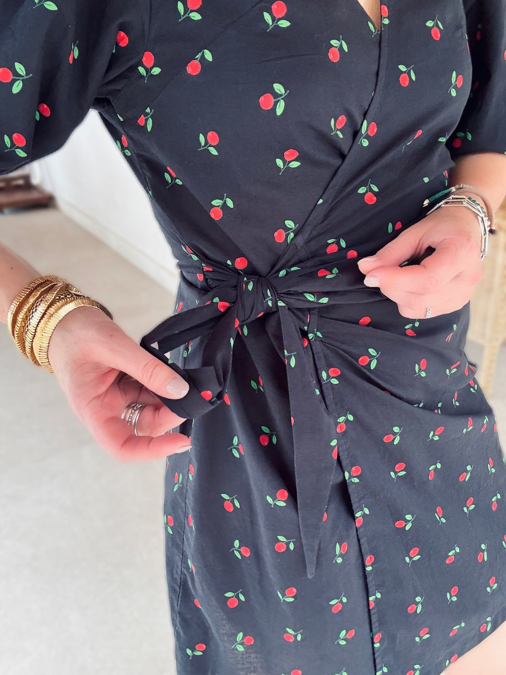 Alice Short Wrap Dress Cherry Print