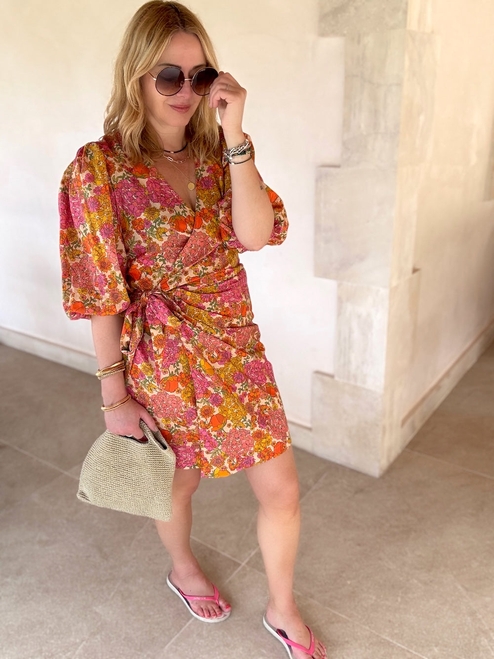 Alice Short Wrap Dress Vintage Floral Print