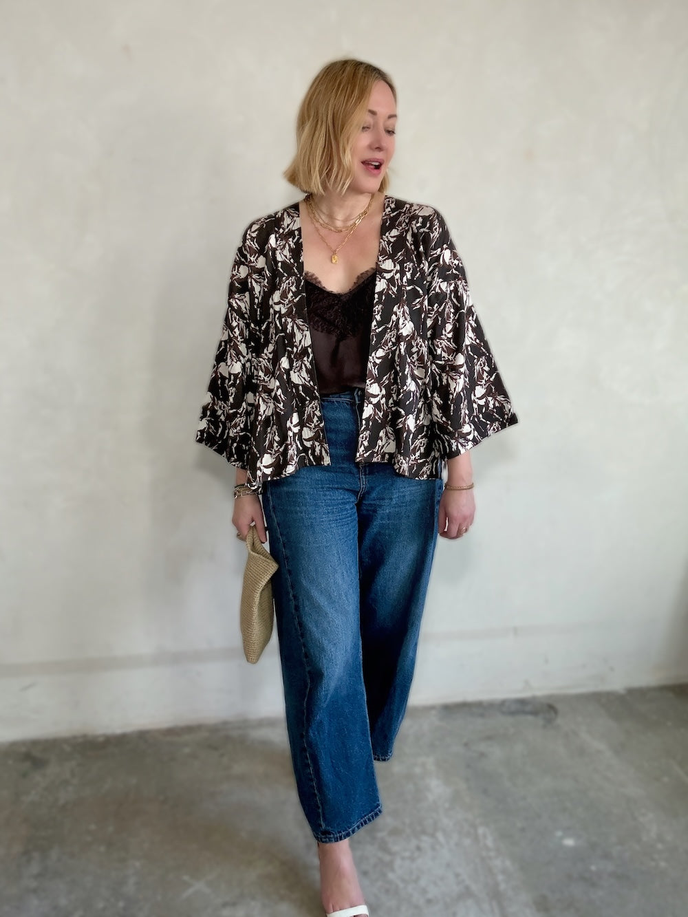 Abi Kimono Horse Print Short Chocolate Brown