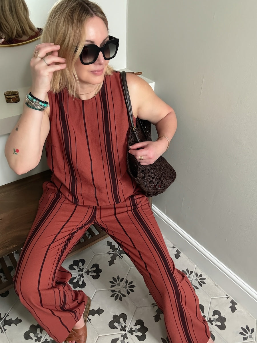 Imogen Shell Top Russet Brown Stripe