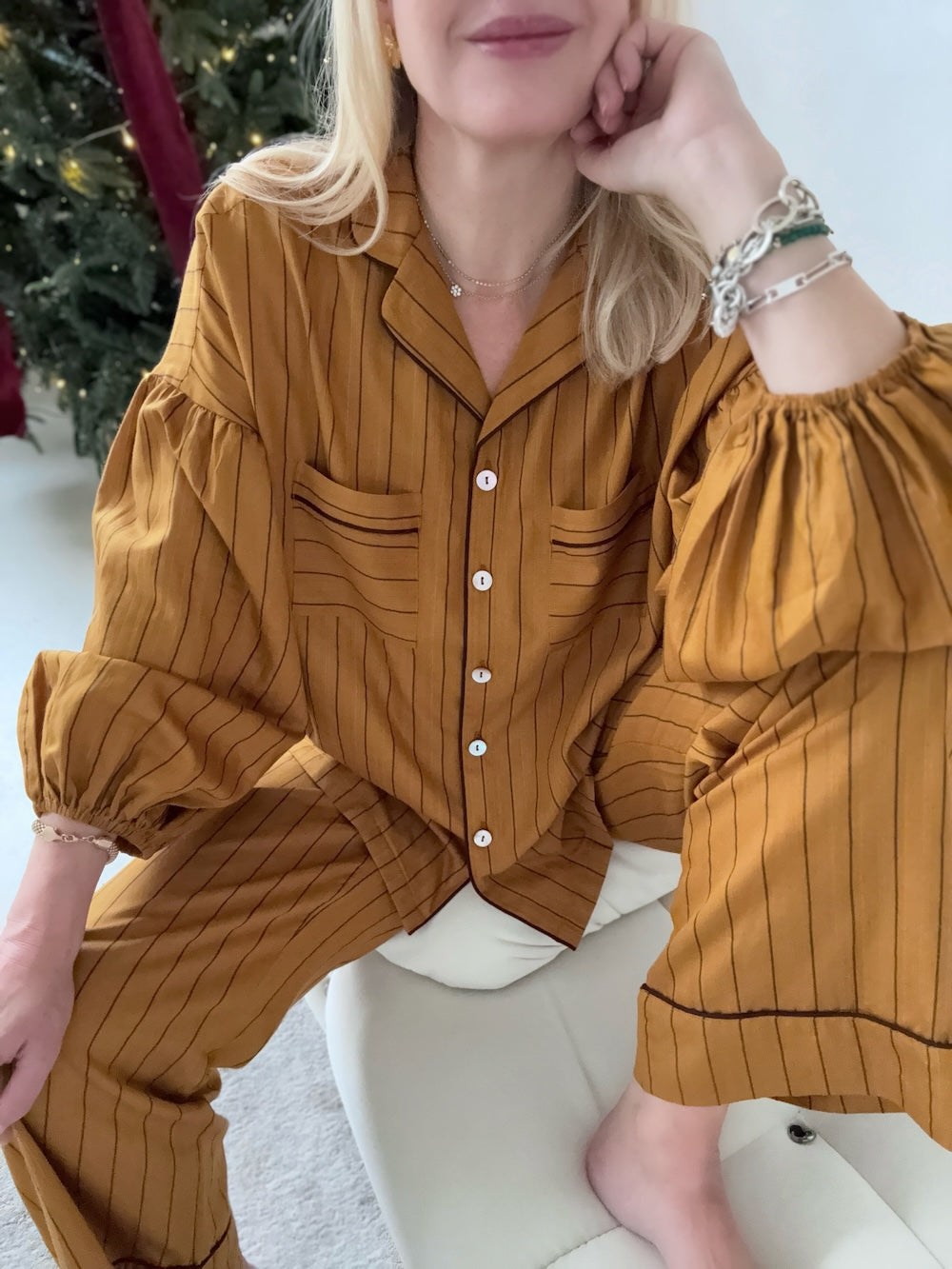 Ember Stripe Pyjama Set with Piping