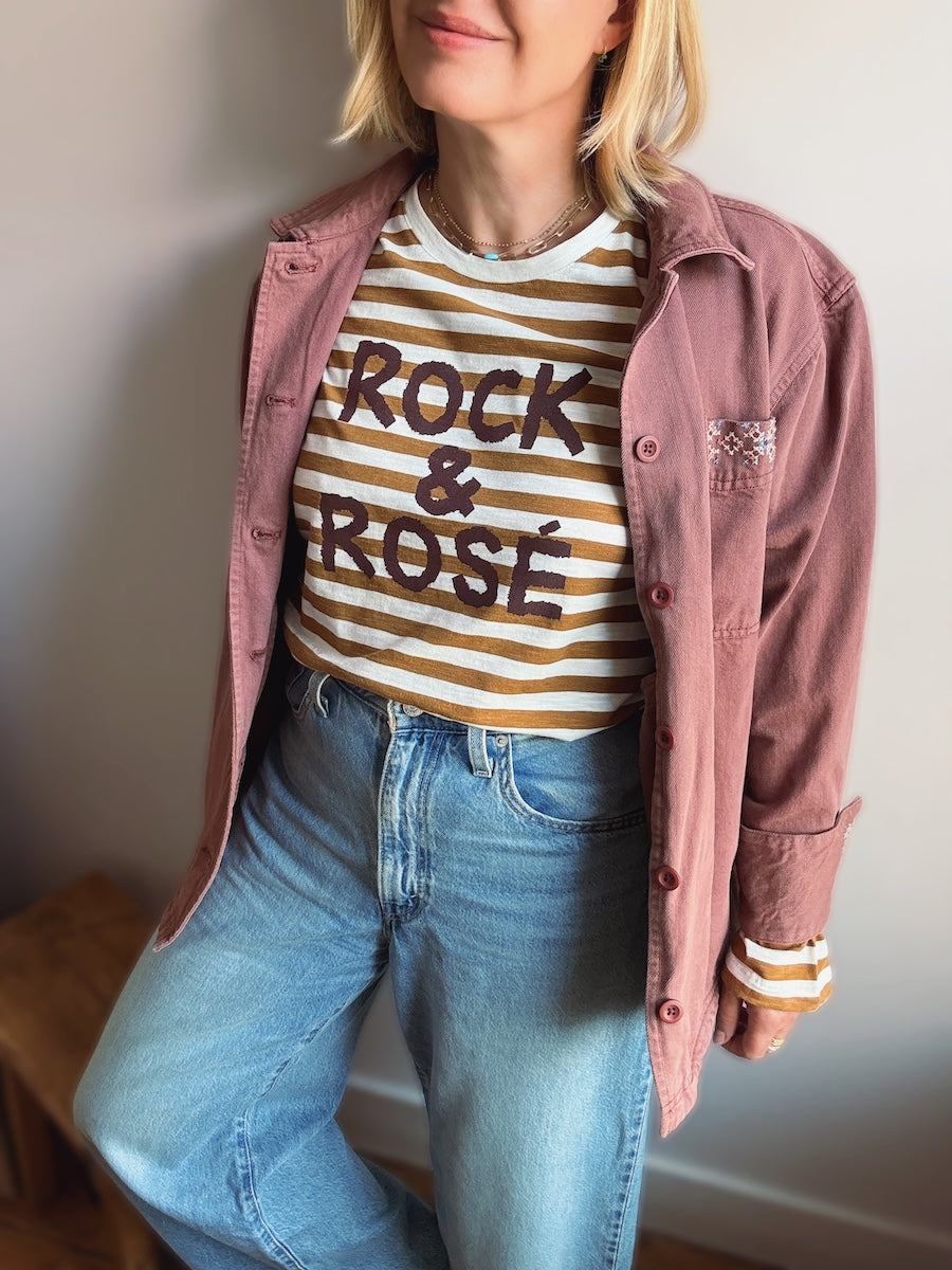 Rock and Rosé Bronze Stripe Long Sleeve Tee