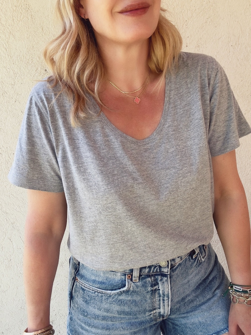 Manon Deep Neck Marl Grey T-Shirt