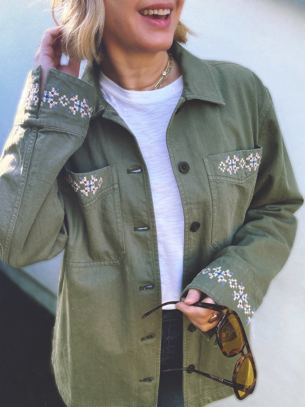 Sienna Embroidered Utility Jacket Khaki