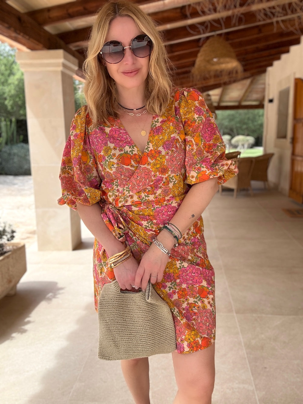 Alice Short Wrap Dress Vintage Floral Print