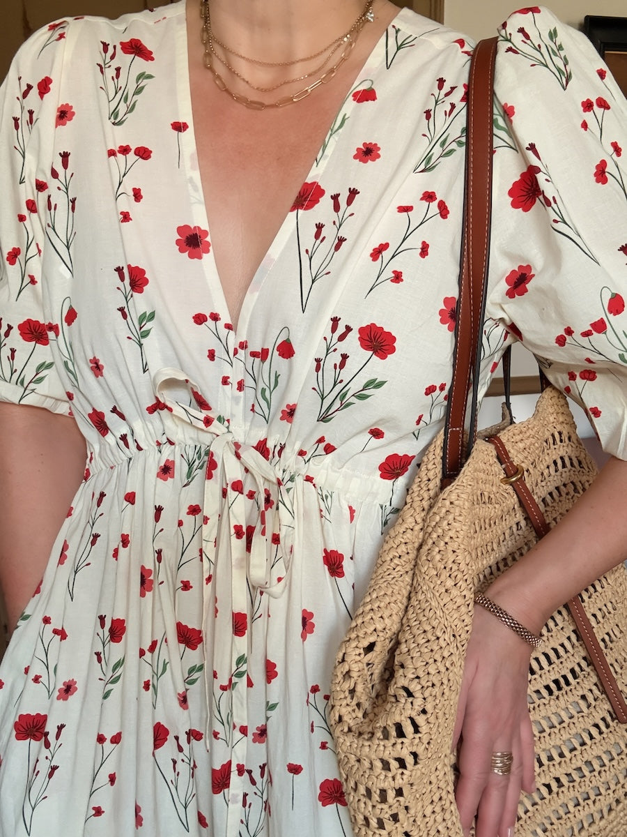 Vanessa Tiered Maxi Dress Red Stem Flower Print