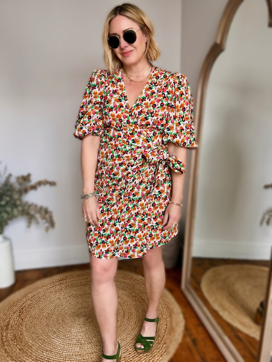 Alice Short Wrap Dress Pansy Print