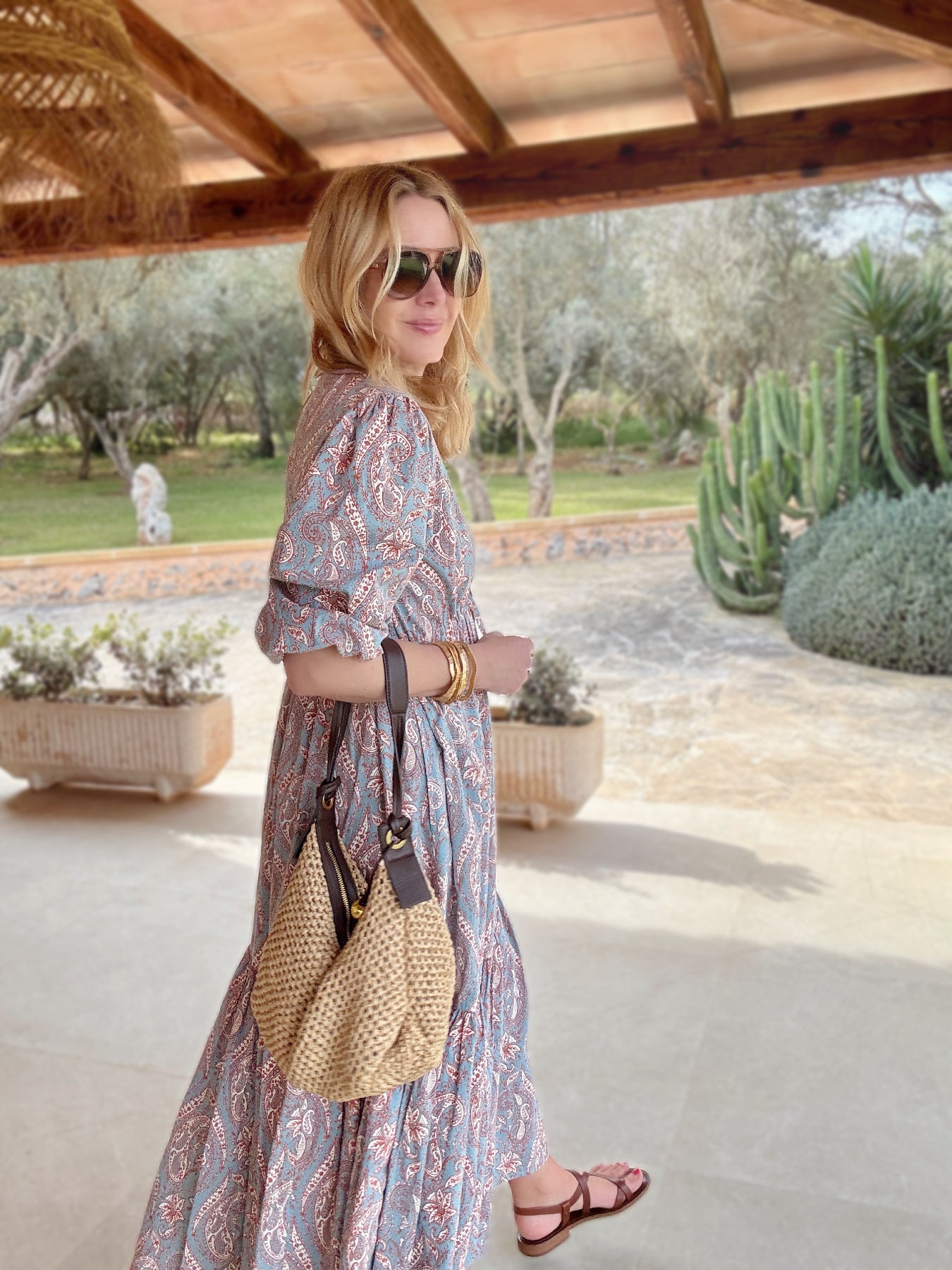 Vanessa Long Tiered Dress Floral orange