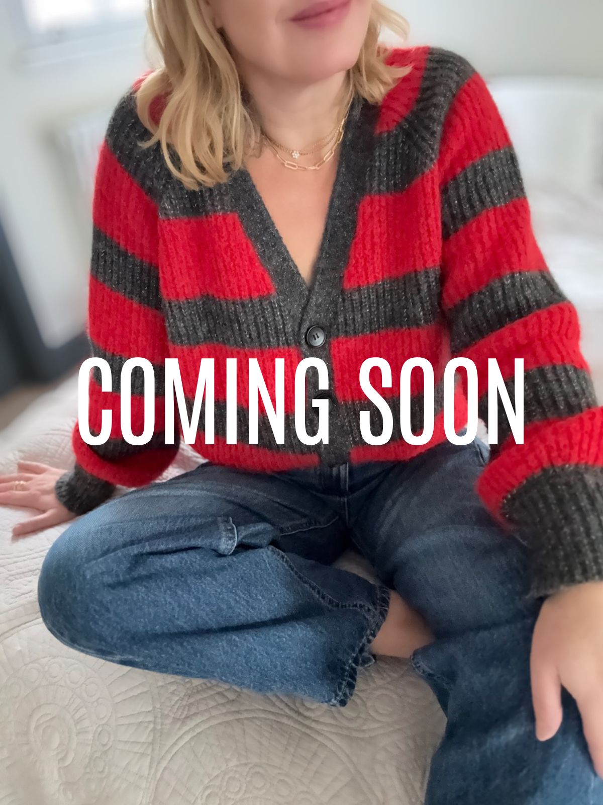 Joni Wide Stripe Wool Cardigan Red Charcoal