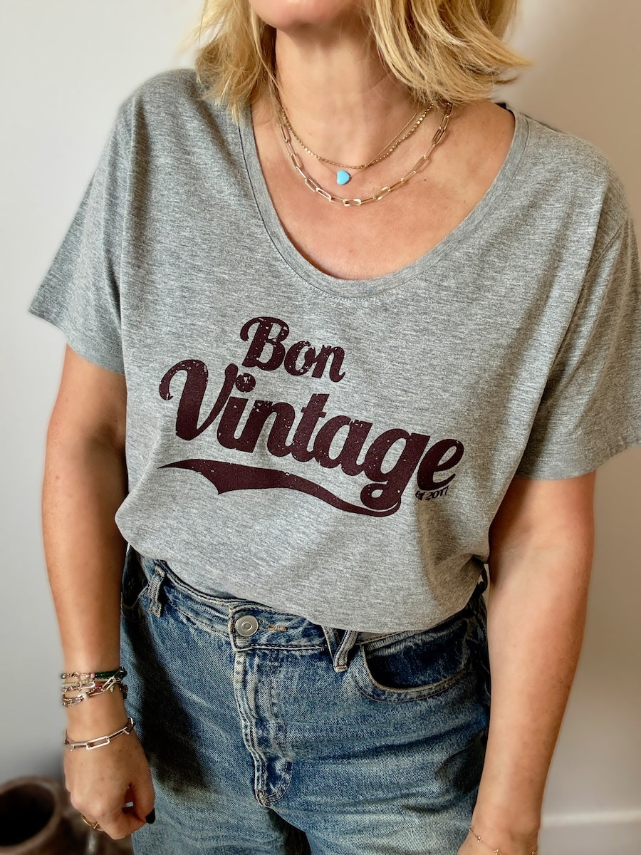 Bon Vintage Scoop Neck Marl Grey Tee
