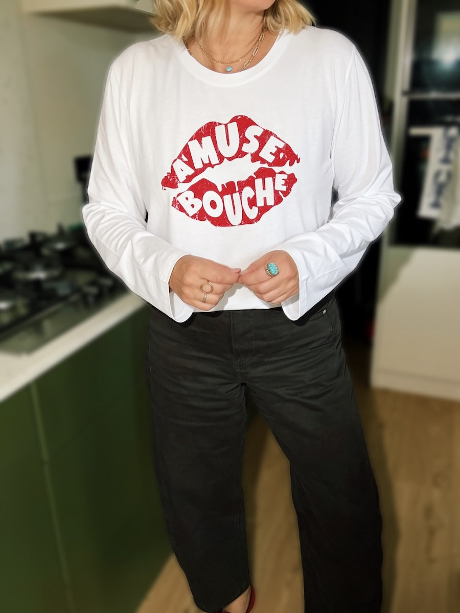 Amuse Bouche Lips Long Sleeve T-Shirt White