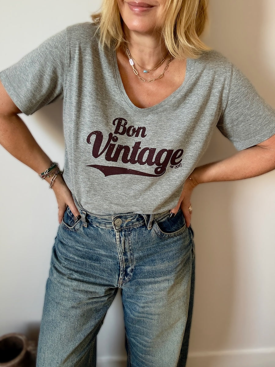 Bon Vintage Scoop Neck Marl Grey Tee