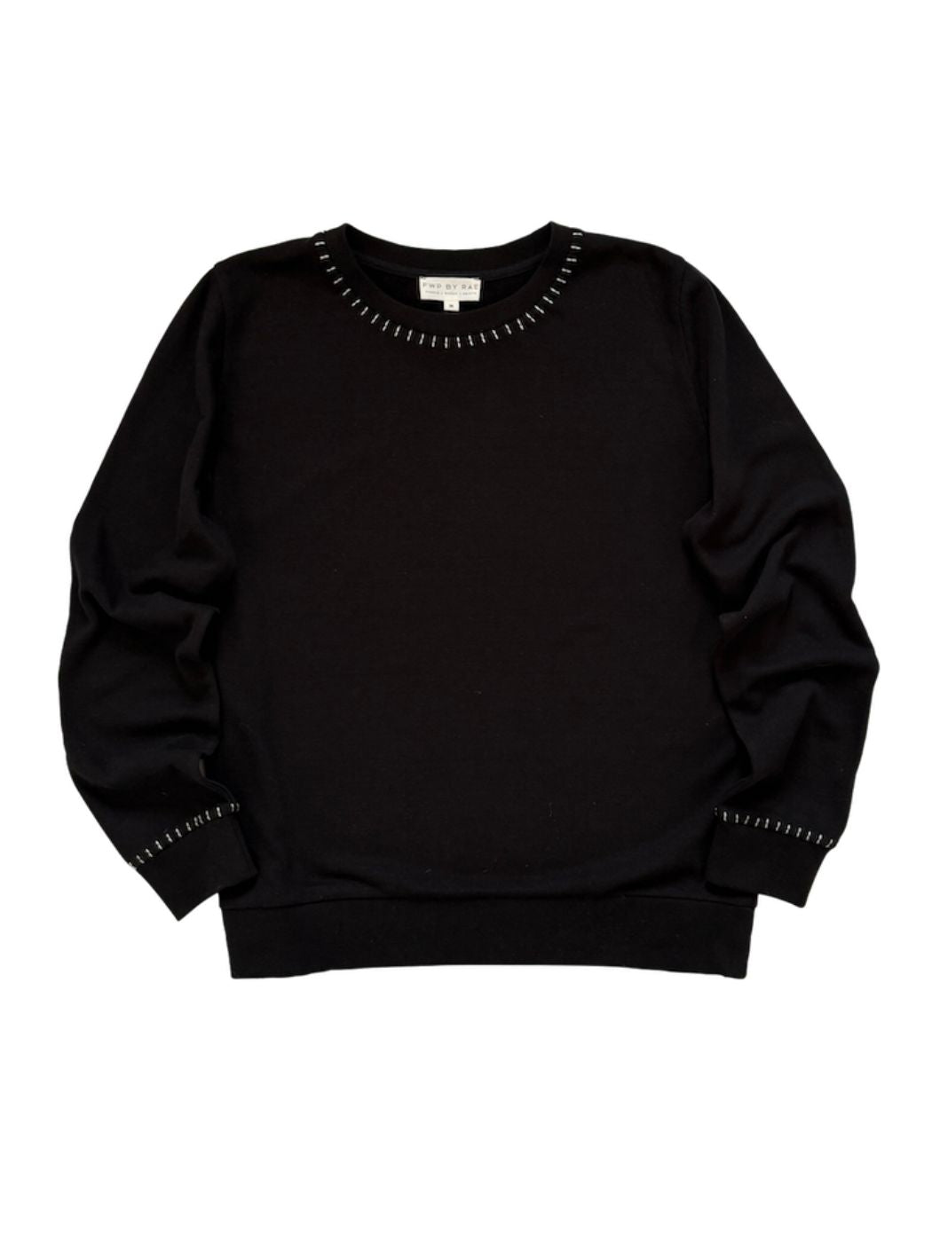 Maeve Fine Knit Blanket Stitch Sweatshirt Black
