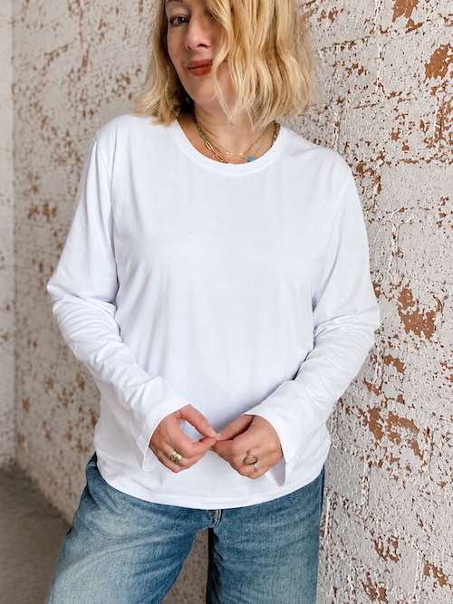 long sleeve white top made from soft light organic cotton and modal blend