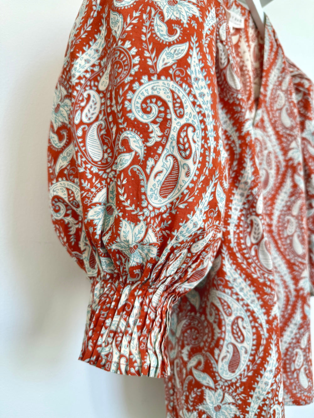 Penny Floral Paisley Pleated Cuff Blouse Rust Orange